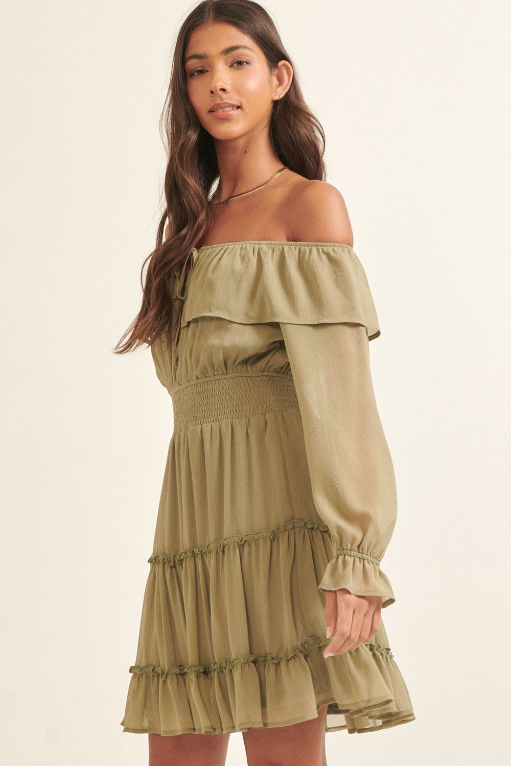 Chiffon Ruffle Mini Dress