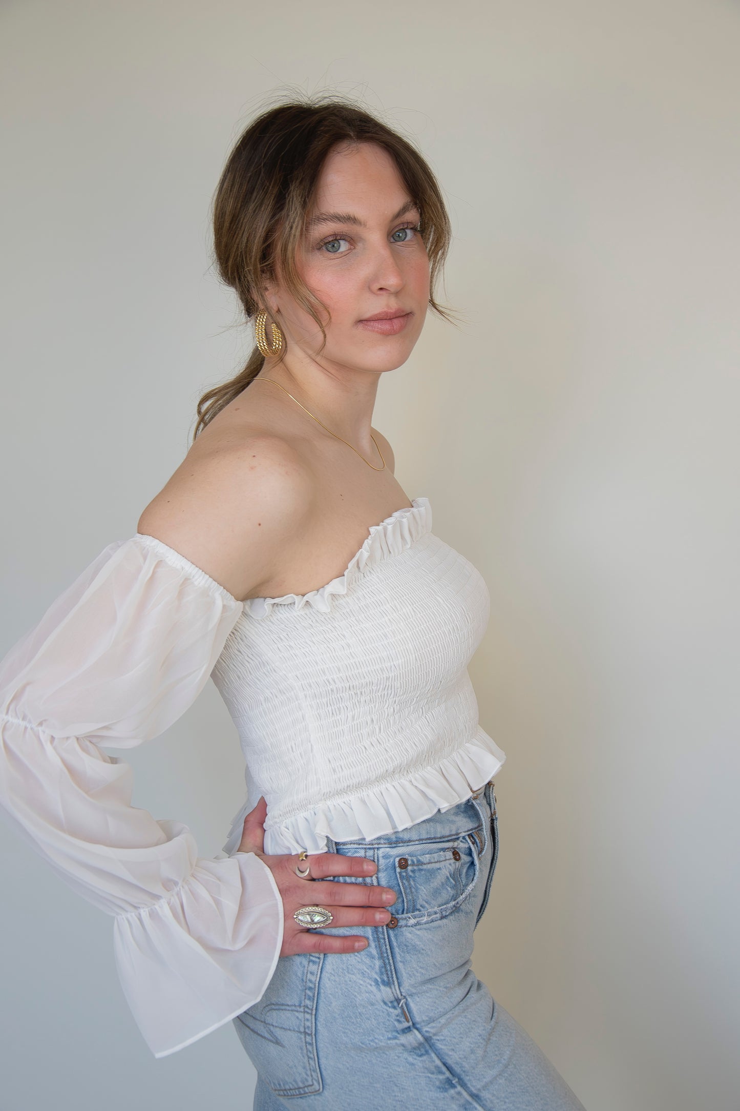 Off Shoulder Smocked Blouse