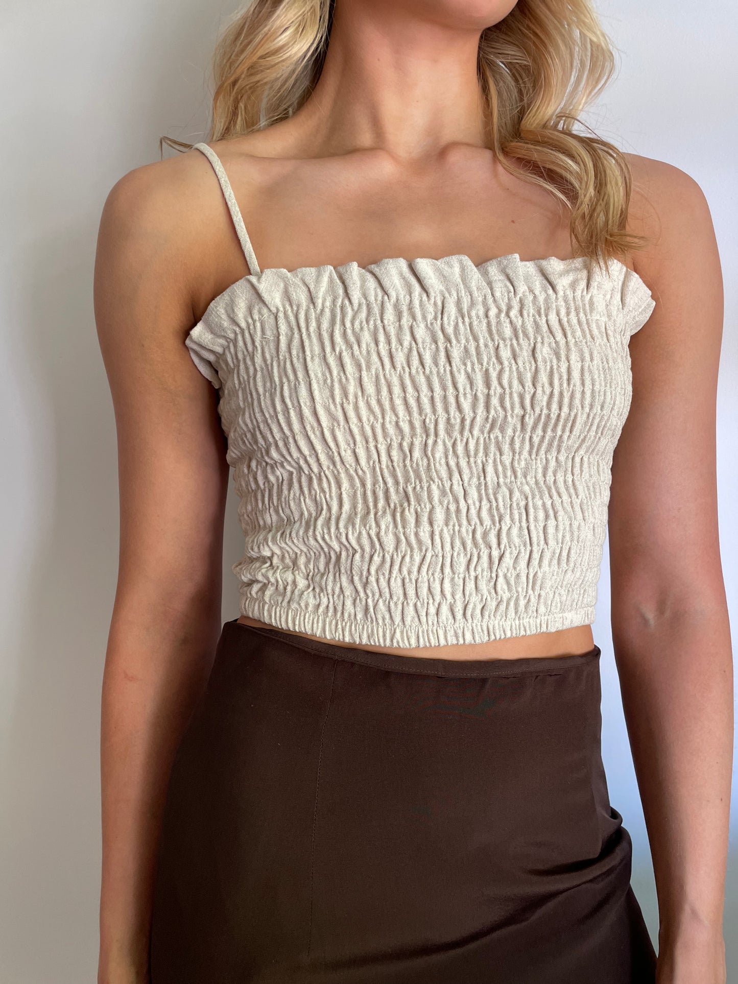 Shirred Linen Crop