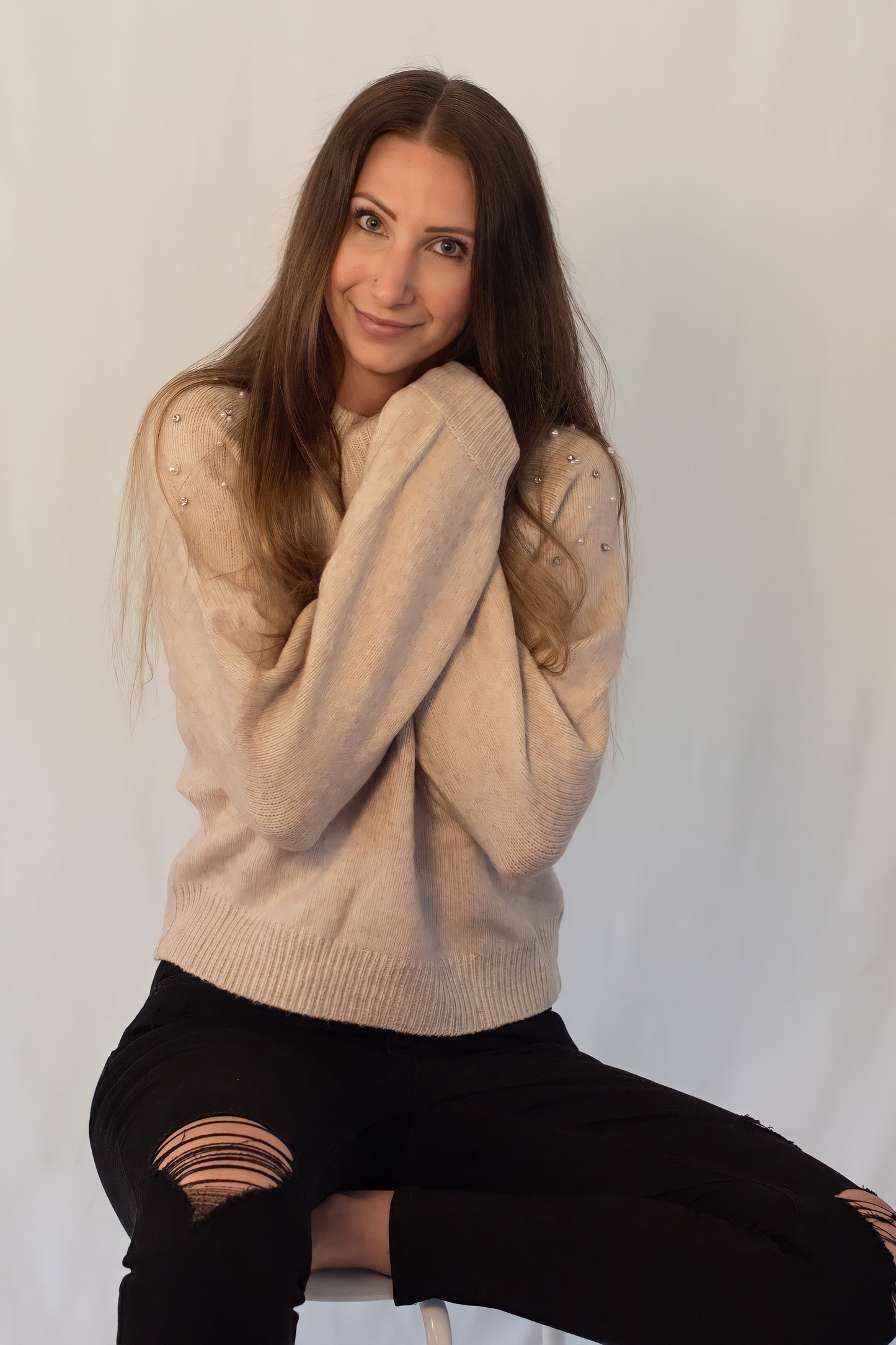 Mock Neck Pearl Sweater