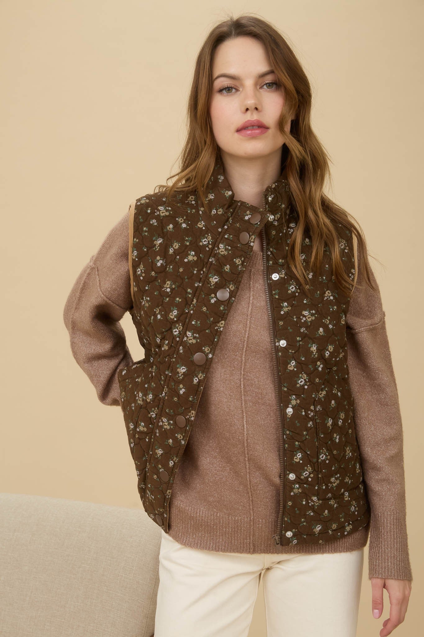 Floral Quilted Puffer Vest
