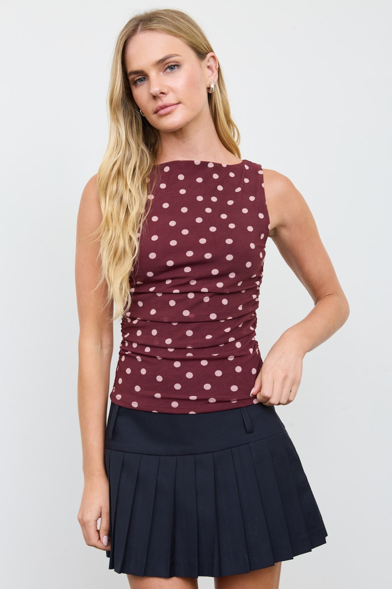 Polka Dot Boat Neck Top