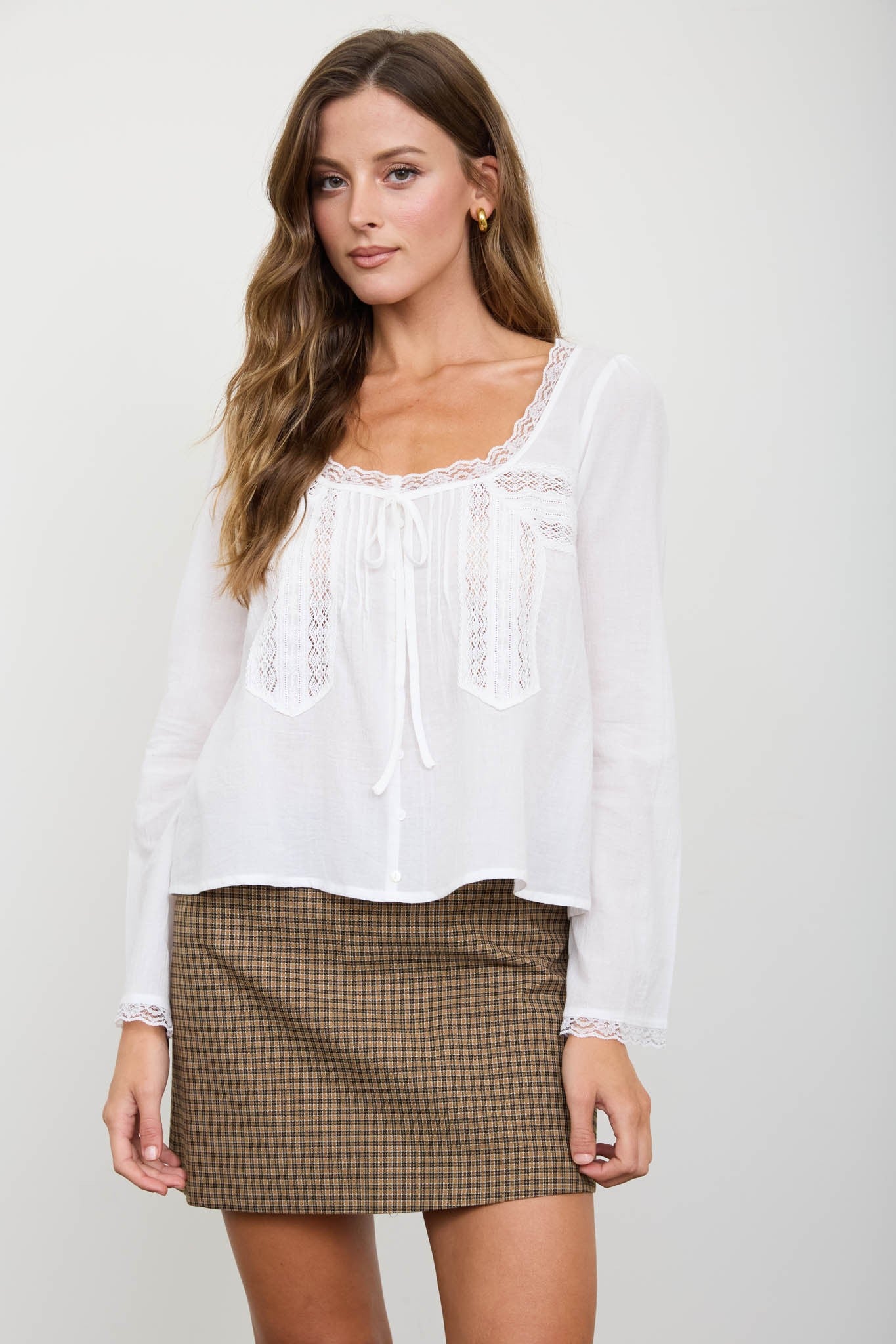 Lace-Tie Scoop Neck Top