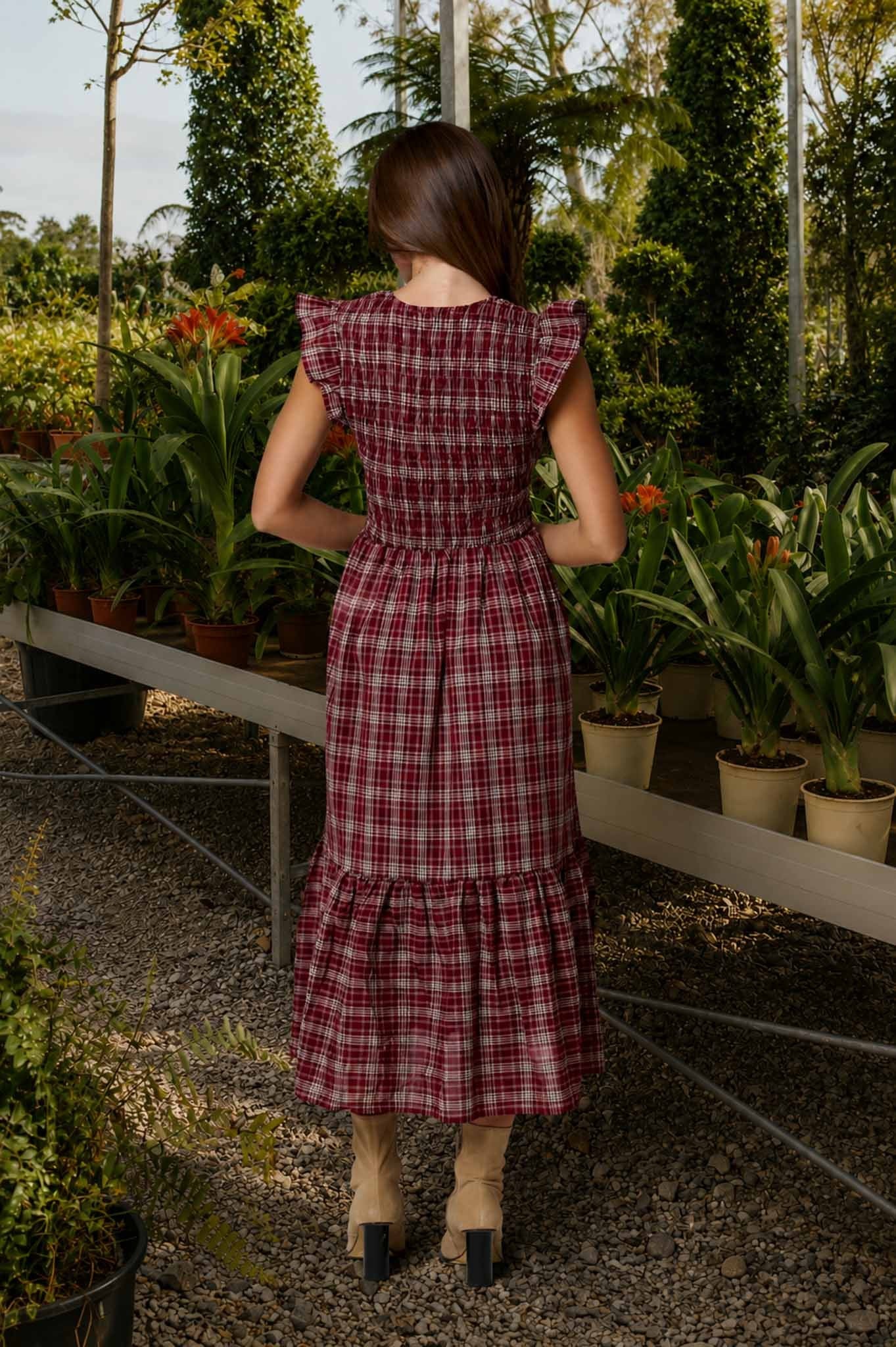 Plaid Ruffle Midi Dress