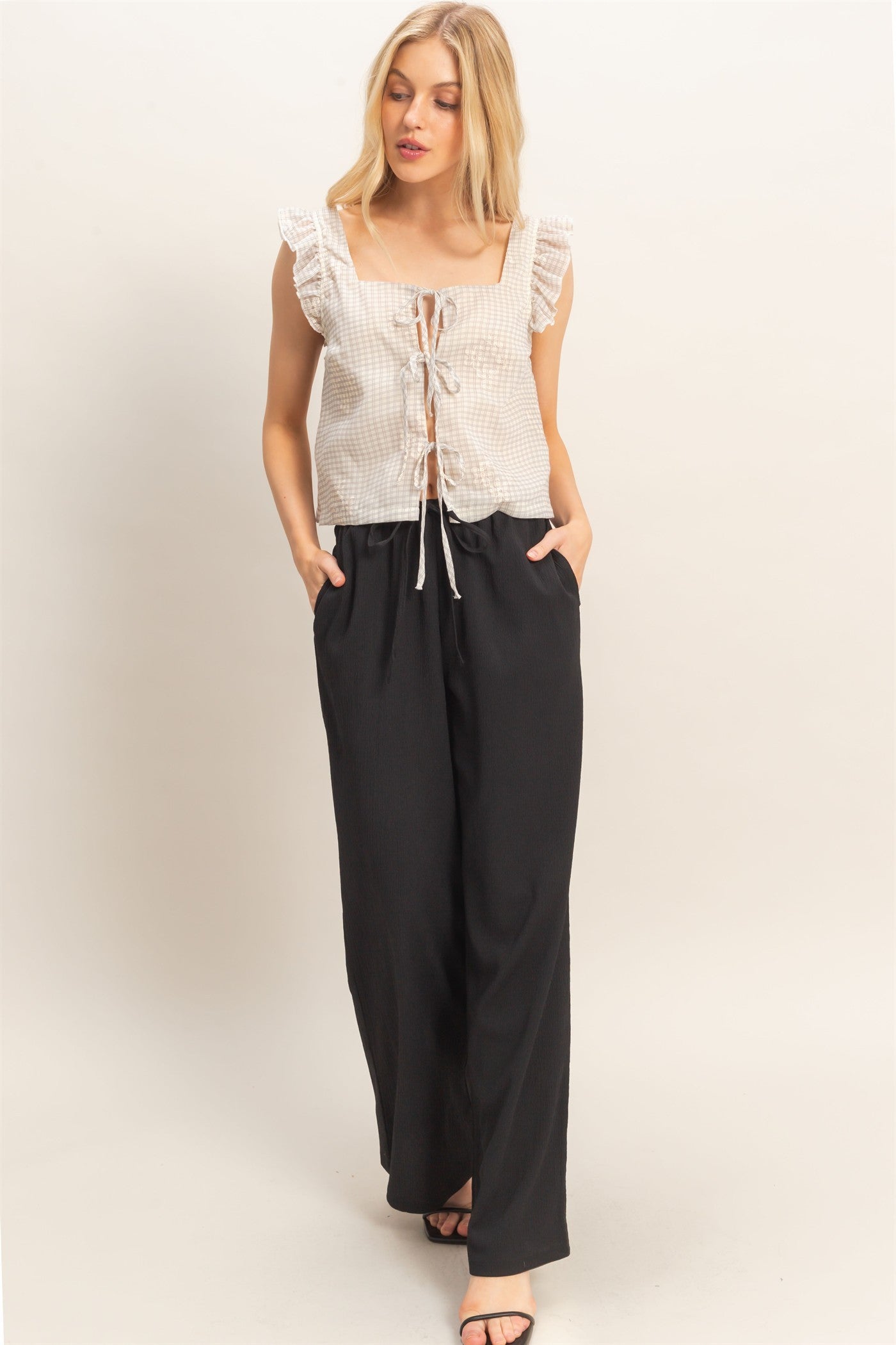 Gingham Tie Front Top