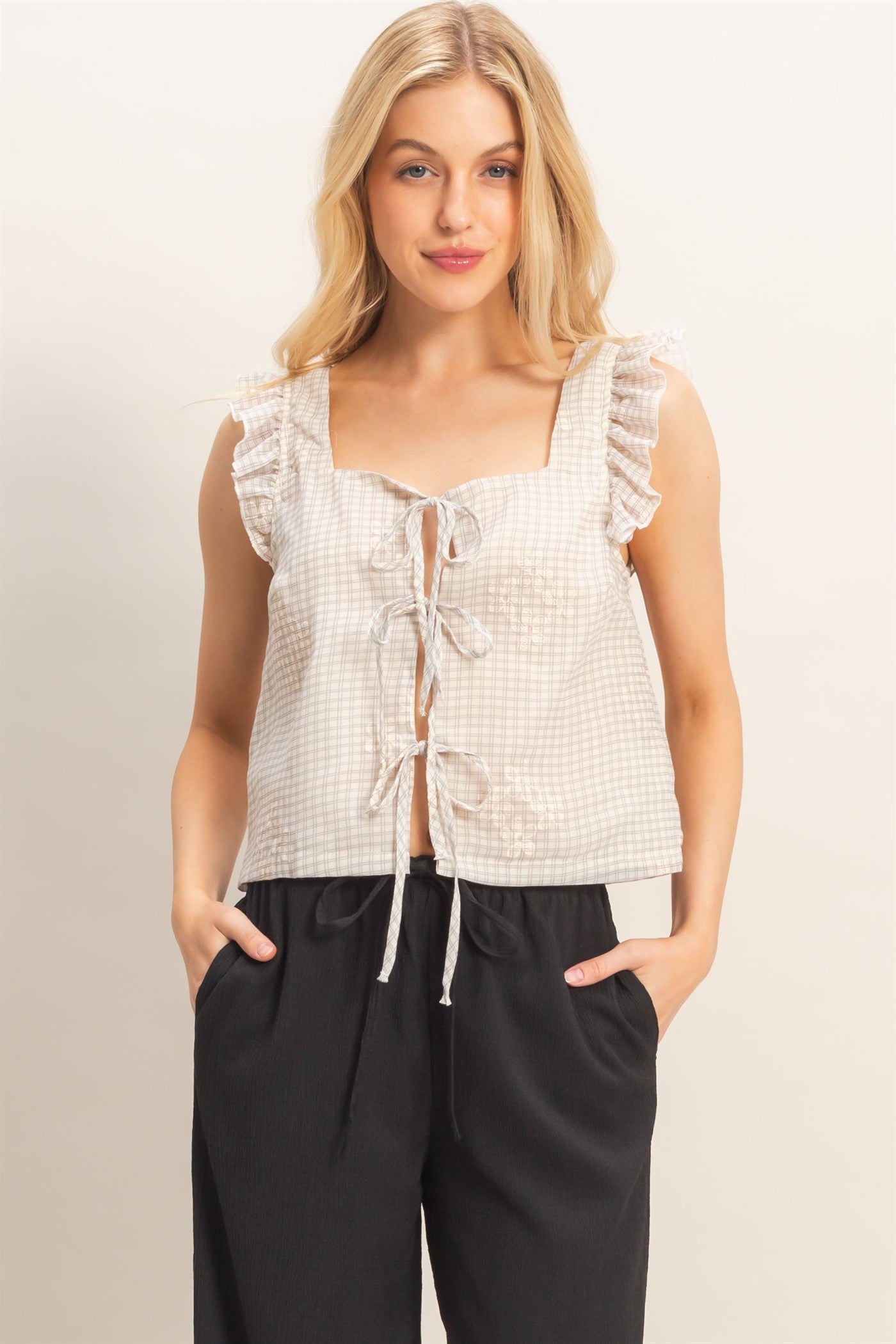 Gingham Tie Front Top