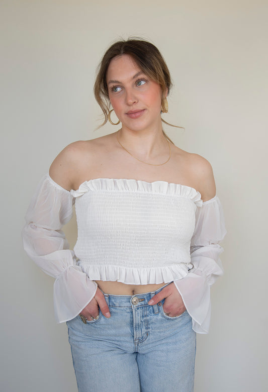 Off Shoulder Smocked Blouse