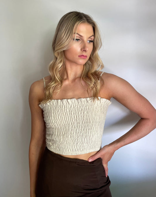 Shirred Linen Crop