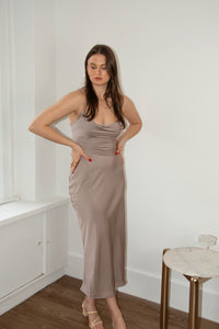 Cowl Neck Satin Midi