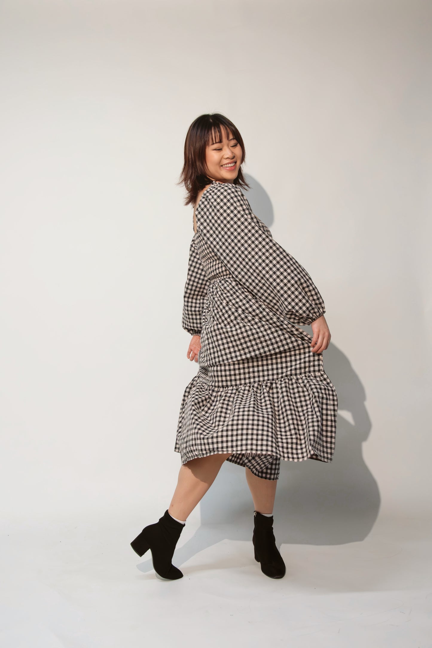 Gingham Smocked Midi Dress