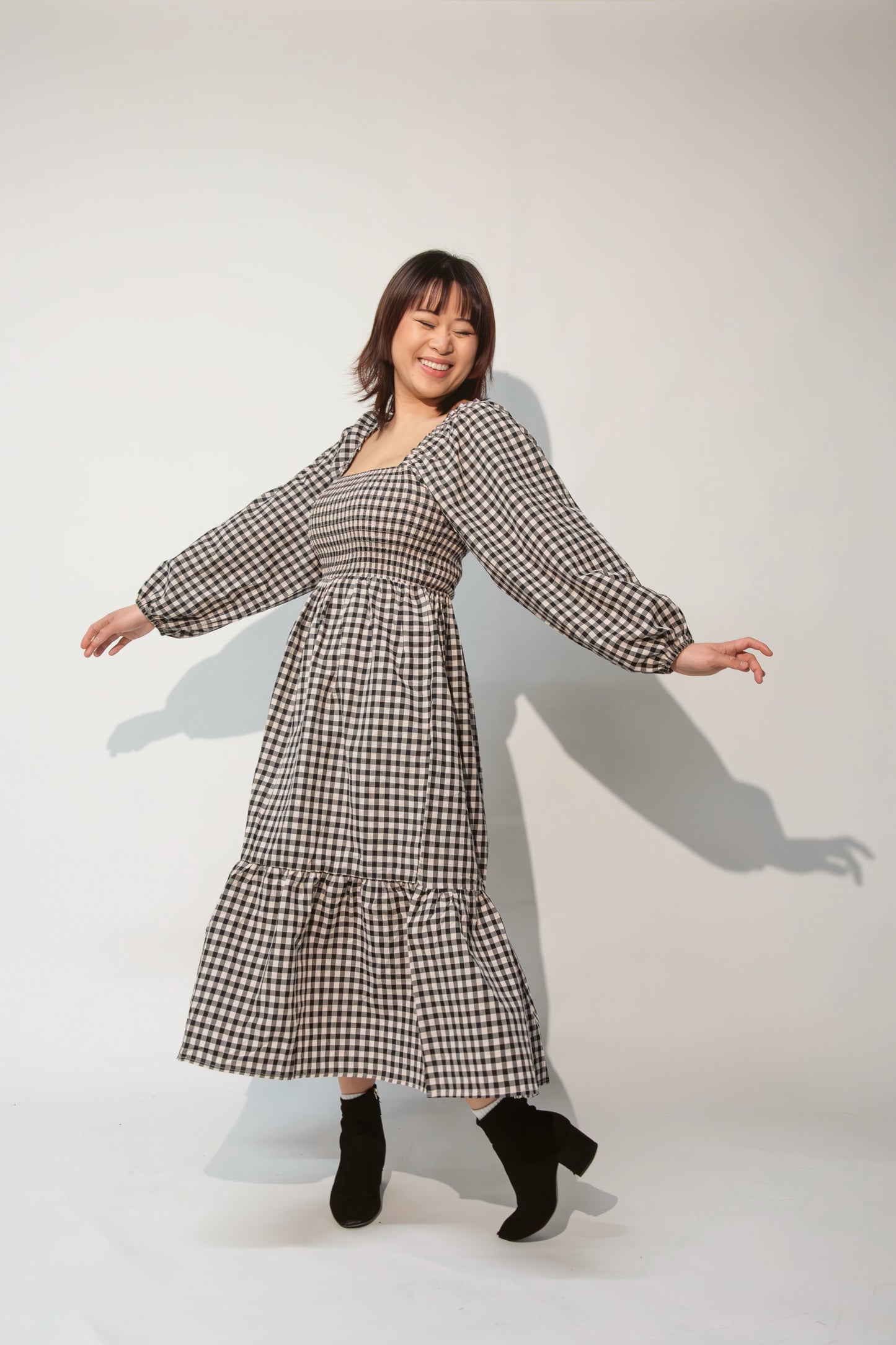 Gingham Smocked Midi Dress