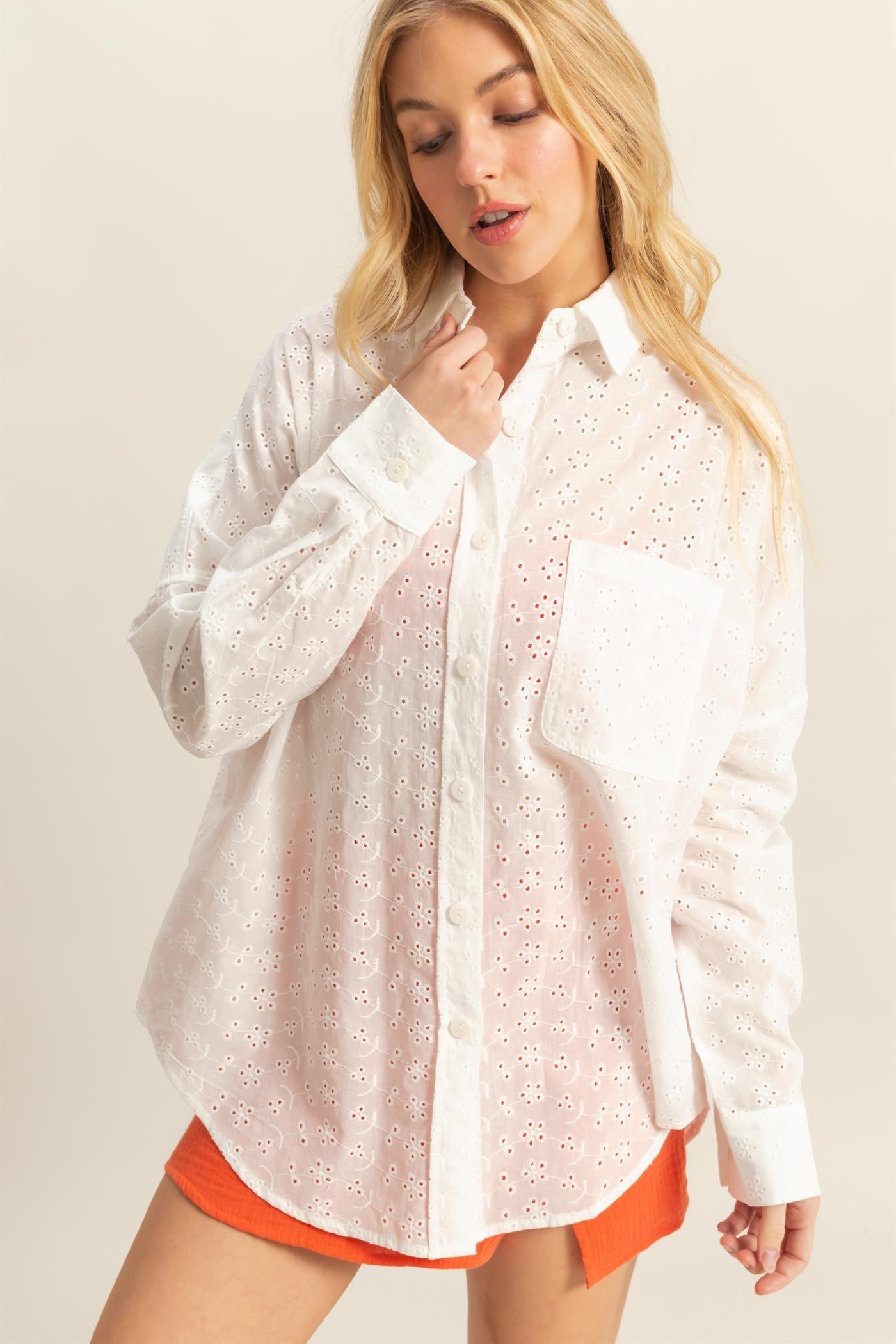 Everyday Eyelet Button Up