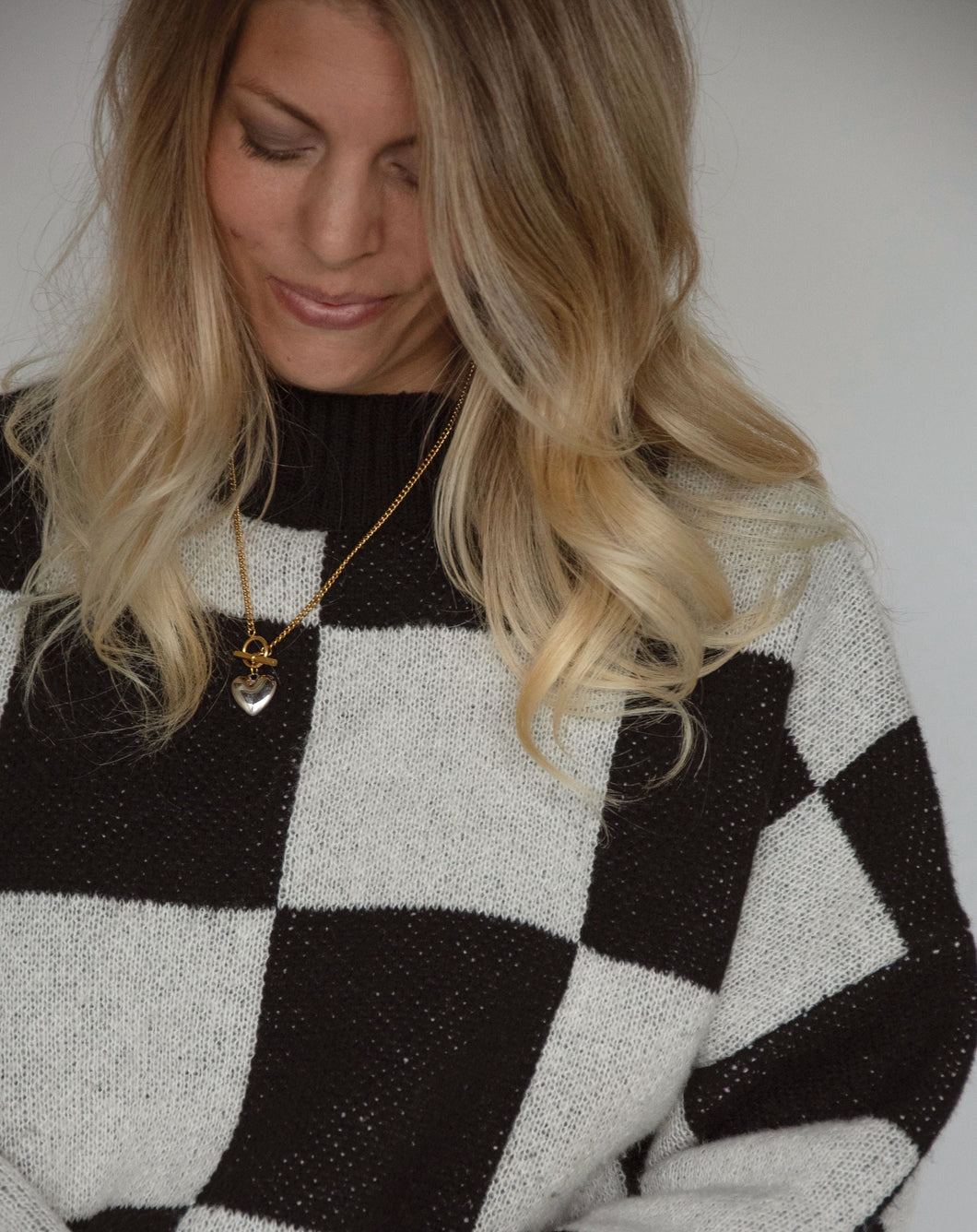 Checkered Mock Neck Sweater