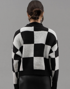 Checkered Mock Neck Sweater