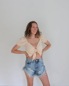 High Waisted Distressed Denim Shorts