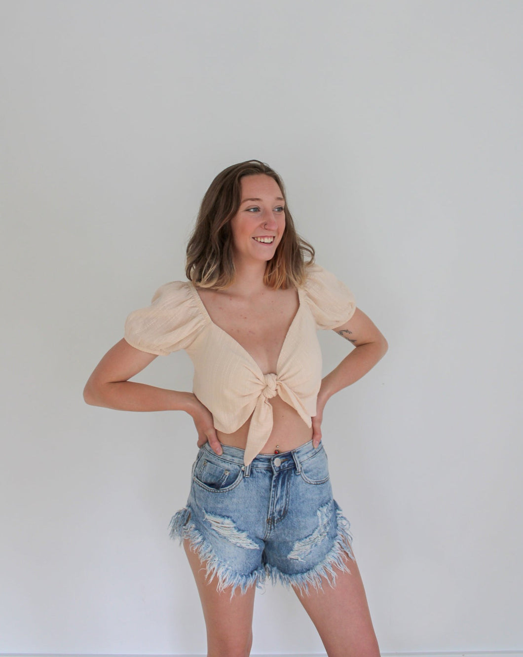 High Waisted Distressed Denim Shorts