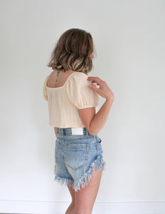 High Waisted Distressed Denim Shorts